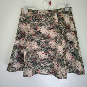 LC Lauren Conrad X Disney Bambi Pink and Green Floral A-Line Midi Skirt Sz XS